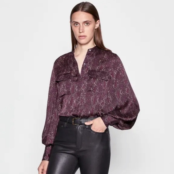 Equipment Helaine Snake-print Satin Blouse in Merlot Red - Picture 1 of 11